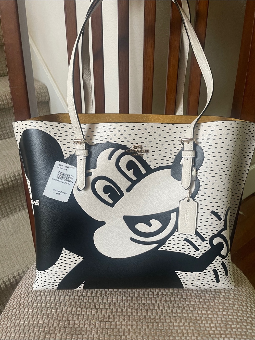Coach Cream & Black Mickey Graphic Mollie Tote